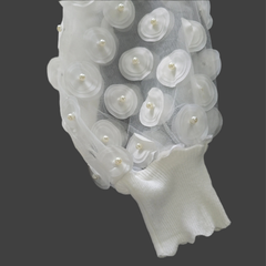 Siani Milano White 3D Floral Sleeve Sweater – Statement Balloon Sleeve Knit (M)