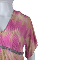 Lisa Ho Pink Beige Silk Blend Pleated Top – Metallic Trim (AU 8)