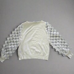 Siani Milano White 3D Floral Sleeve Sweater – Statement Balloon Sleeve Knit (M)
