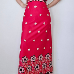 Vintage Pink Flower Power Maxi Skirt – Retro 70s Statement Piece