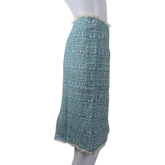 NWT Lisa Ho Teal Textured Pencil Skirt – Fringe Hem (AU 8)