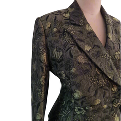 Thomaiy 1990s Olive Brocade Fitted Jacket – Made in Australia - AU12