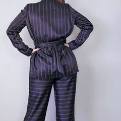 Custommade Satin Brown, Navy and Metallic Gold Pant Suit Set - Size AU 10