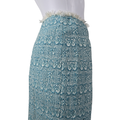 NWT Lisa Ho Teal Textured Pencil Skirt – Fringe Hem (AU 8)