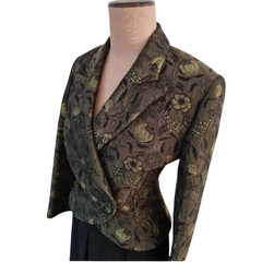 Thomaiy 1990s Olive Brocade Fitted Jacket – Made in Australia - AU12