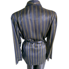 Custommade Satin Brown, Navy and Metallic Gold Pant Suit Set - Size AU 10