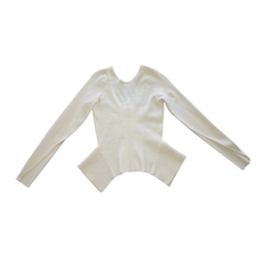 GUESS Cream Zip-Up Ribbed Top – Gold Zip Detail - Size: L