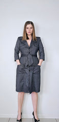 Vintage Lovley Girl Gunmetal Grey & Black Pinstriped Quarter Sleeved Coat/Dress – AU 12