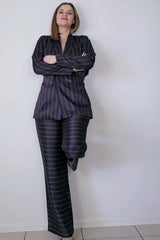 Custommade Satin Brown, Navy and Metallic Gold Pant Suit Set - Size AU 10