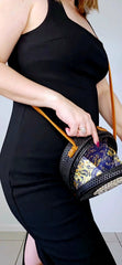 Se Pepa Boutique Handmade Black and Tan Woven Bag with Shells