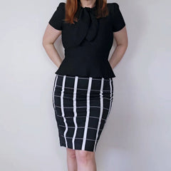 Veronika Maine Black, White & Beige Checkered Pencil Skirt – AU 10