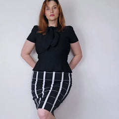 Veronika Maine Black, White & Beige Checkered Pencil Skirt – AU 10