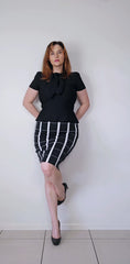 Veronika Maine Black, White & Beige Checkered Pencil Skirt – AU 10