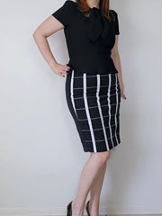 Veronika Maine Black, White & Beige Checkered Pencil Skirt – AU 10