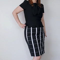 Veronika Maine Black, White & Beige Checkered Pencil Skirt – AU 10