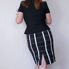 Veronika Maine Black, White & Beige Checkered Pencil Skirt – AU 10