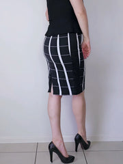 Veronika Maine Black, White & Beige Checkered Pencil Skirt – AU 10