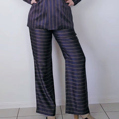 Custommade Satin Brown, Navy and Metallic Gold Pant Suit Set - Size AU 10