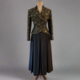 Thomaiy 1990s Olive Green and Black Brocade Fitted Jacket