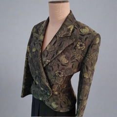 Thomaiy 1990s Olive Green and Black Brocade Fitted Jacket