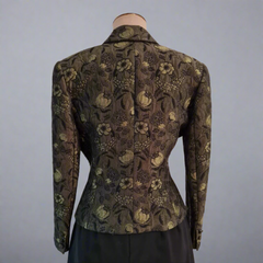 Thomaiy 1990s Olive Green and Black Brocade Fitted Jacket