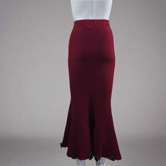Maroon skirt on a mannequin against a plain background