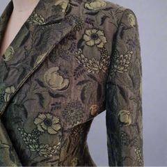 Thomaiy 1990s Olive Green and Black Brocade Fitted Jacket