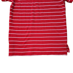 Red and white striped polo shirt on a light background