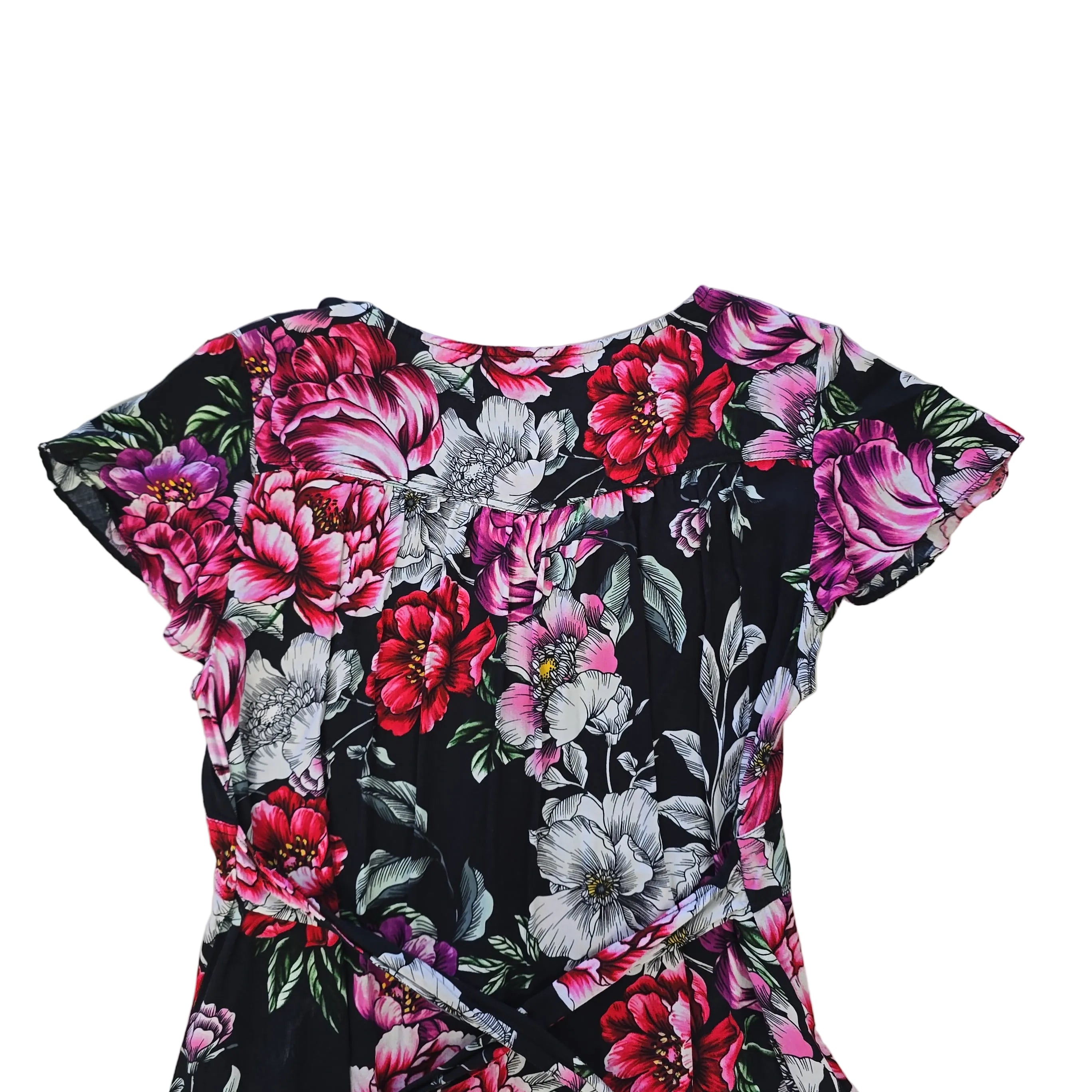 Floral-patterned mini dress on a light background