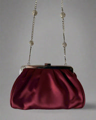 Dolce & Gabbana Red Burgundy Silk Clutch with Swarovski Strap
