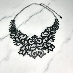 Equip Black Lace Cut Chunky Statement Necklace – Pre-Owned, Excellent Condition