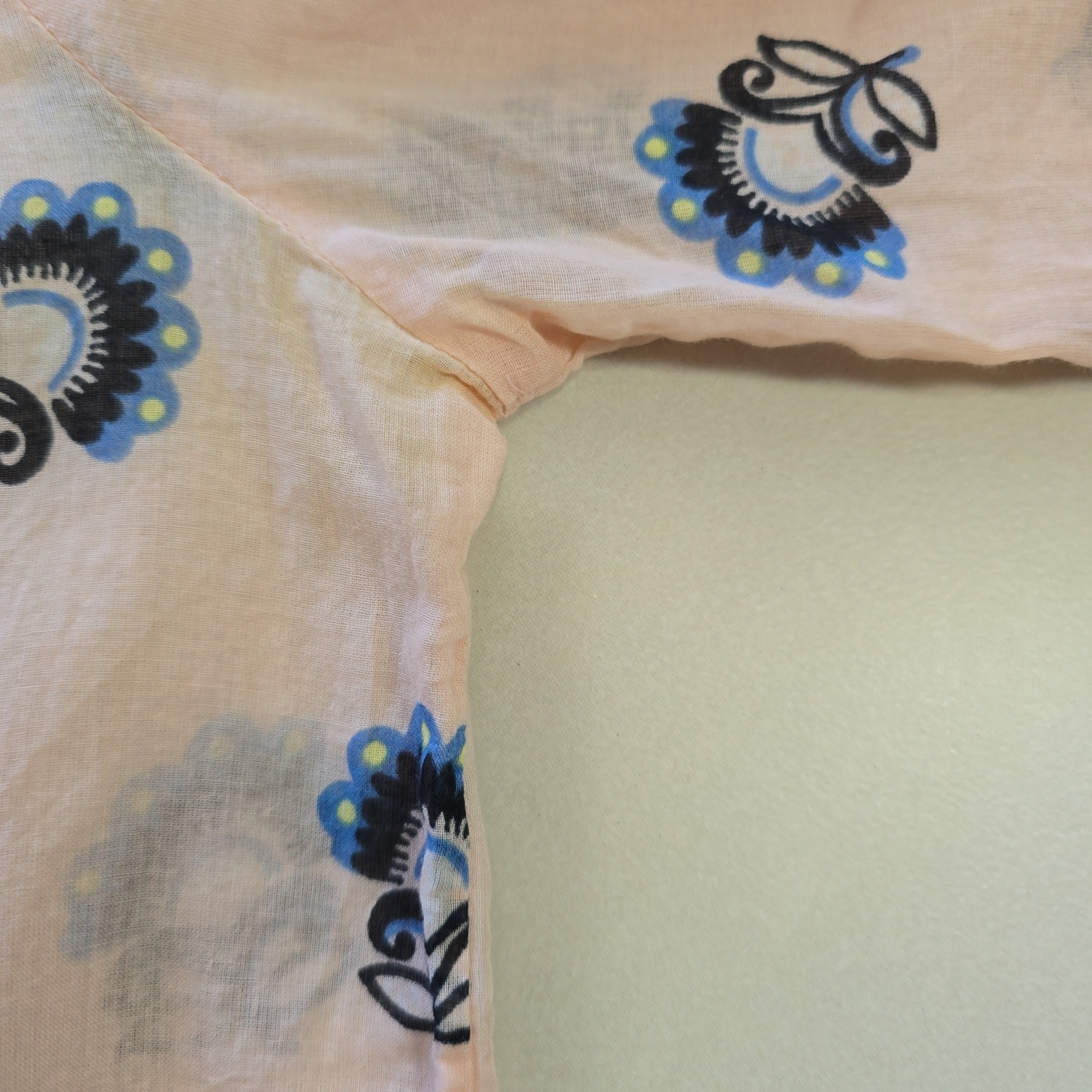 Close-up of a fabric with floral patterns on a beige background