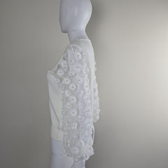 Siani Milano White Balloon Sleeve Sweater with Flower Detail - Size: M
