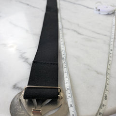 Vintage Black Elastic Belt Blue White Enamel Statement Buckle Retro Belt