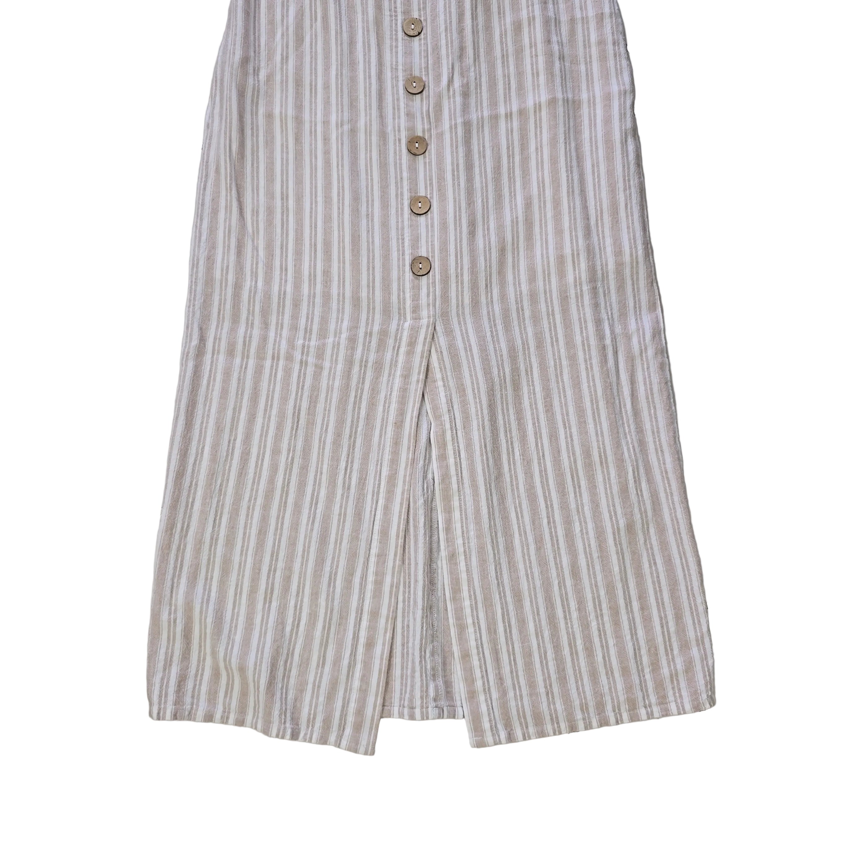 Striped dress with button details on a light background