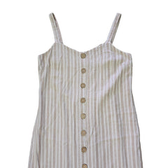 Striped dress with button details on a light background