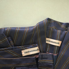 Custommade Satin Brown, Navy and Metallic Gold Pant Suit Set - Size AU 10