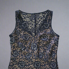 BCBG Max Azria Navy & Silver Lace Overlay Dress – Size AU 10