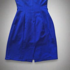 Vintage Cobalt Blue Dress Womens AU 8 Fitted Cocktail Work Formal Cap Sleeve