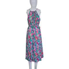 Floral dress on a mannequin against a white background