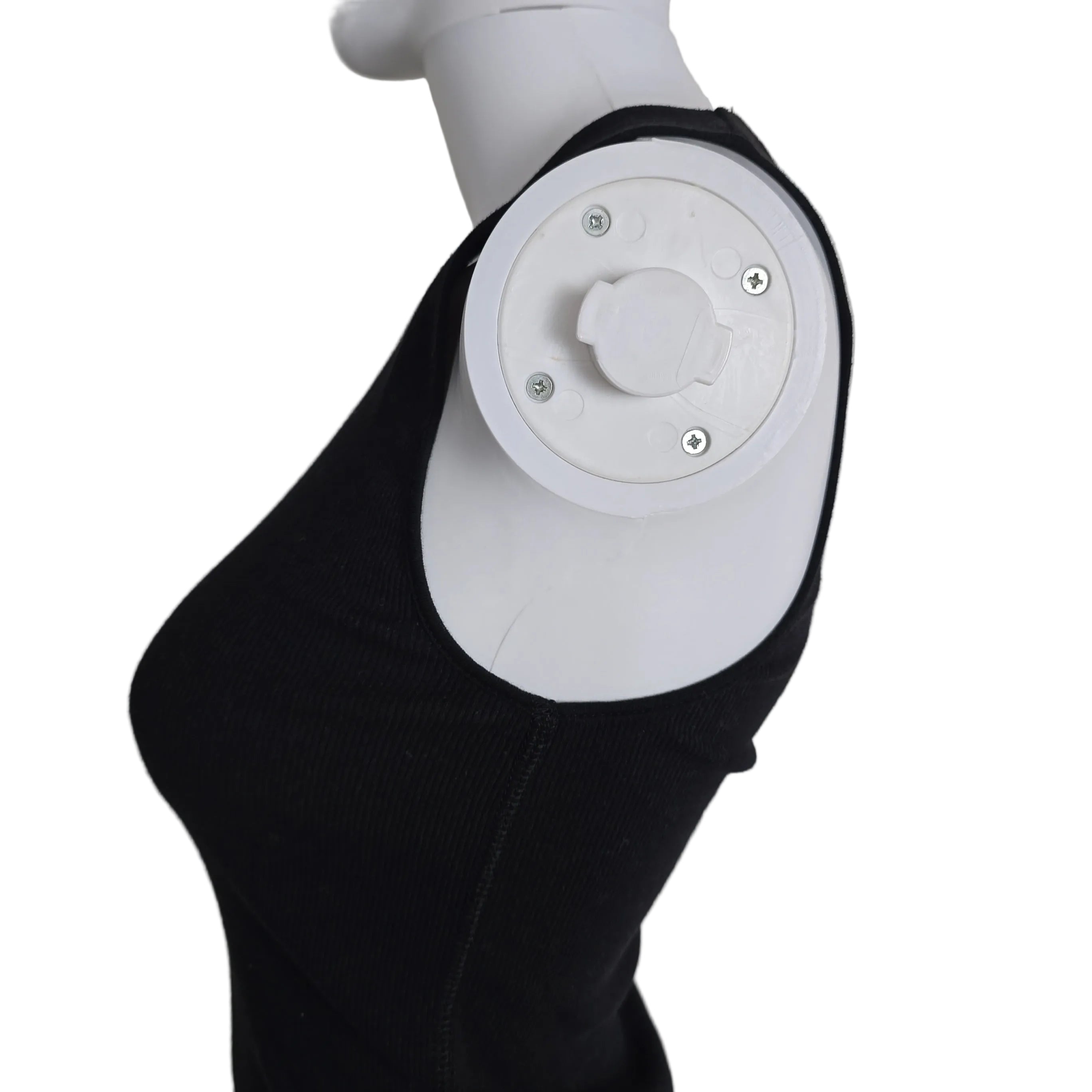 Black sleeveless top on a light background