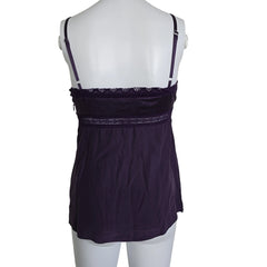 Purple lace-trimmed top on a light background