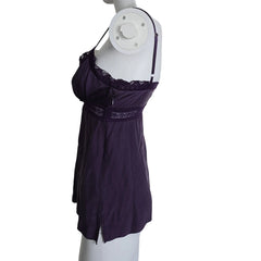 Purple lace-trimmed top on a light background