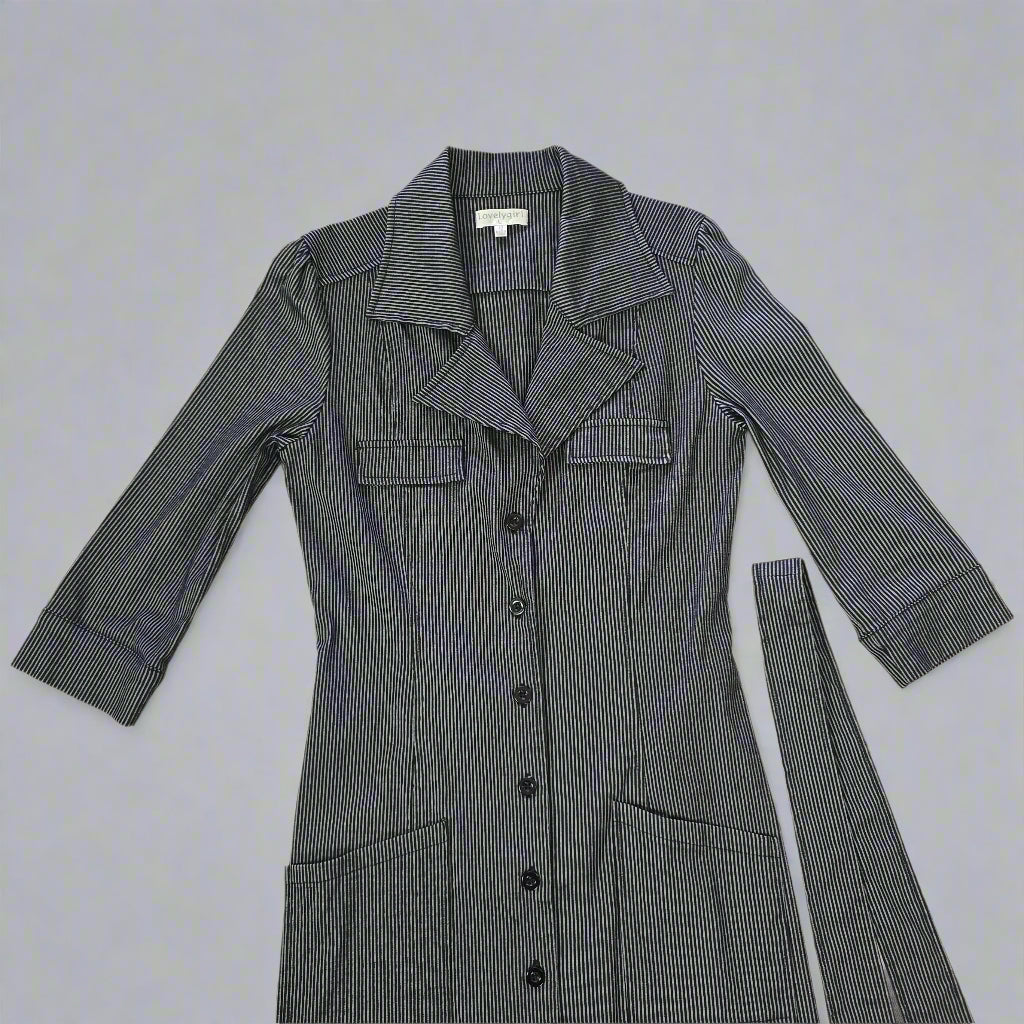 Gray striped coat on a tiled floor