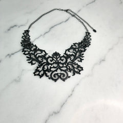 Equip Black Lace Cut Chunky Statement Necklace – Pre-Owned, Excellent Condition