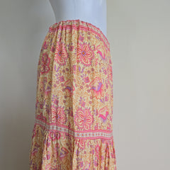 Floral patterned fabric on a mannequin against a plain background