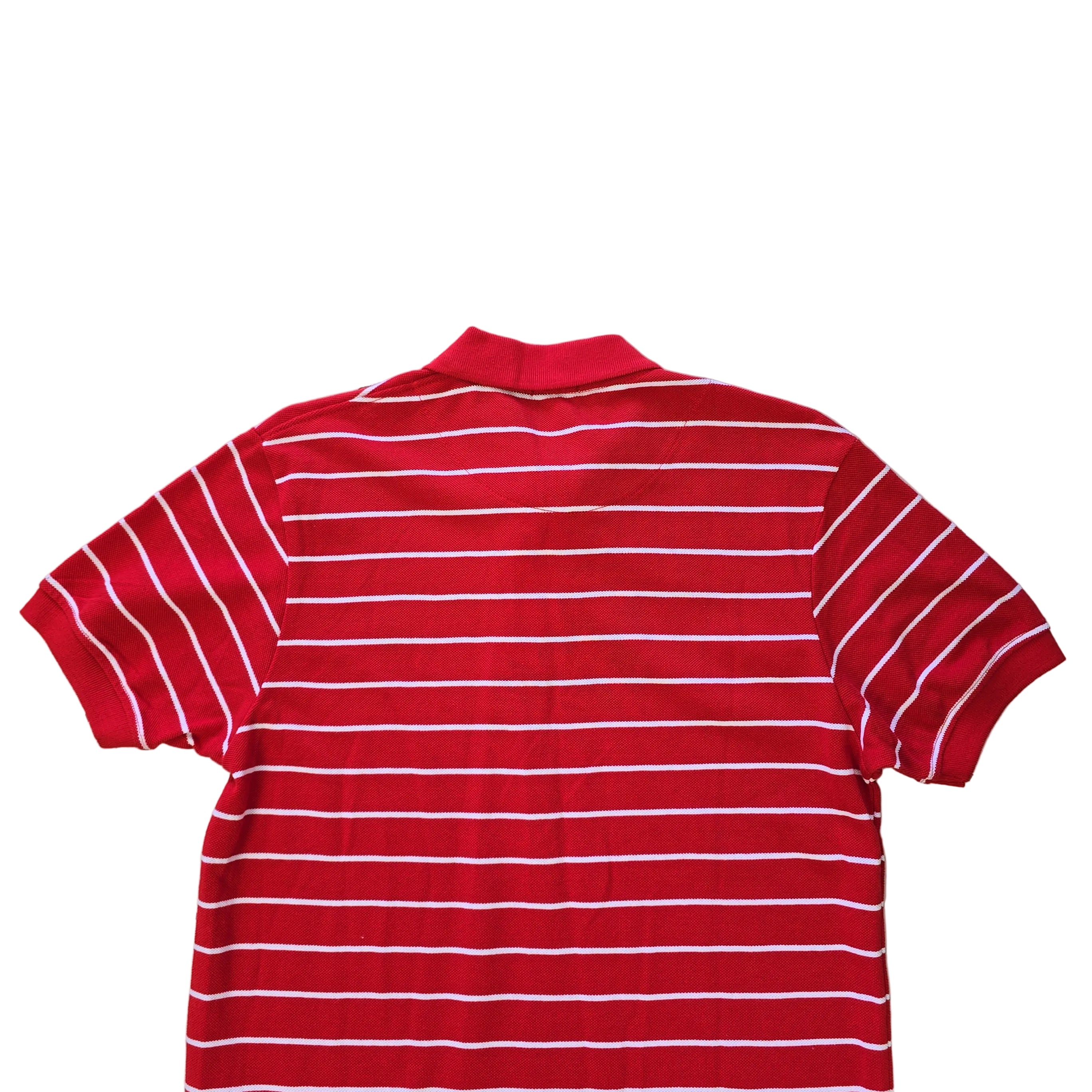 Red and white striped polo shirt on a light background
