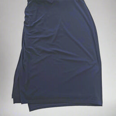 Navy blue dress on a light gray background