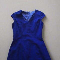 Vintage Cobalt Blue Dress Womens AU 8 Fitted Cocktail Work Formal Cap Sleeve