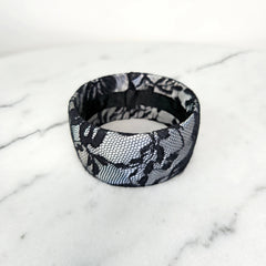 Unsigned Silver and Black Lace Thick Bracelete